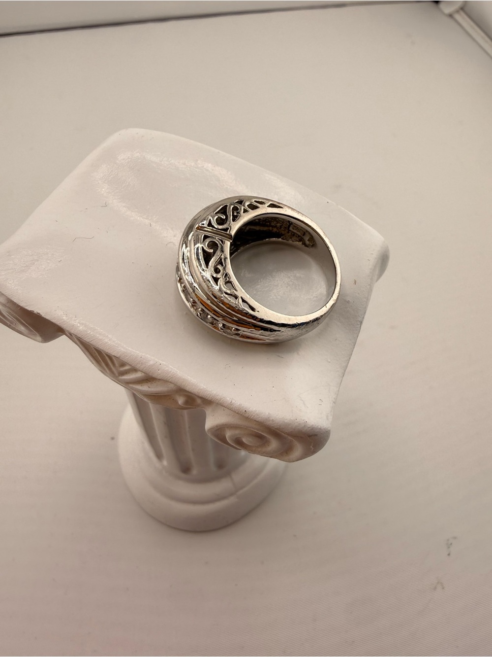 Sterling 925 Silver Band Ring with Pave Cubic Zirconia - Silver - Picture 2 of 7